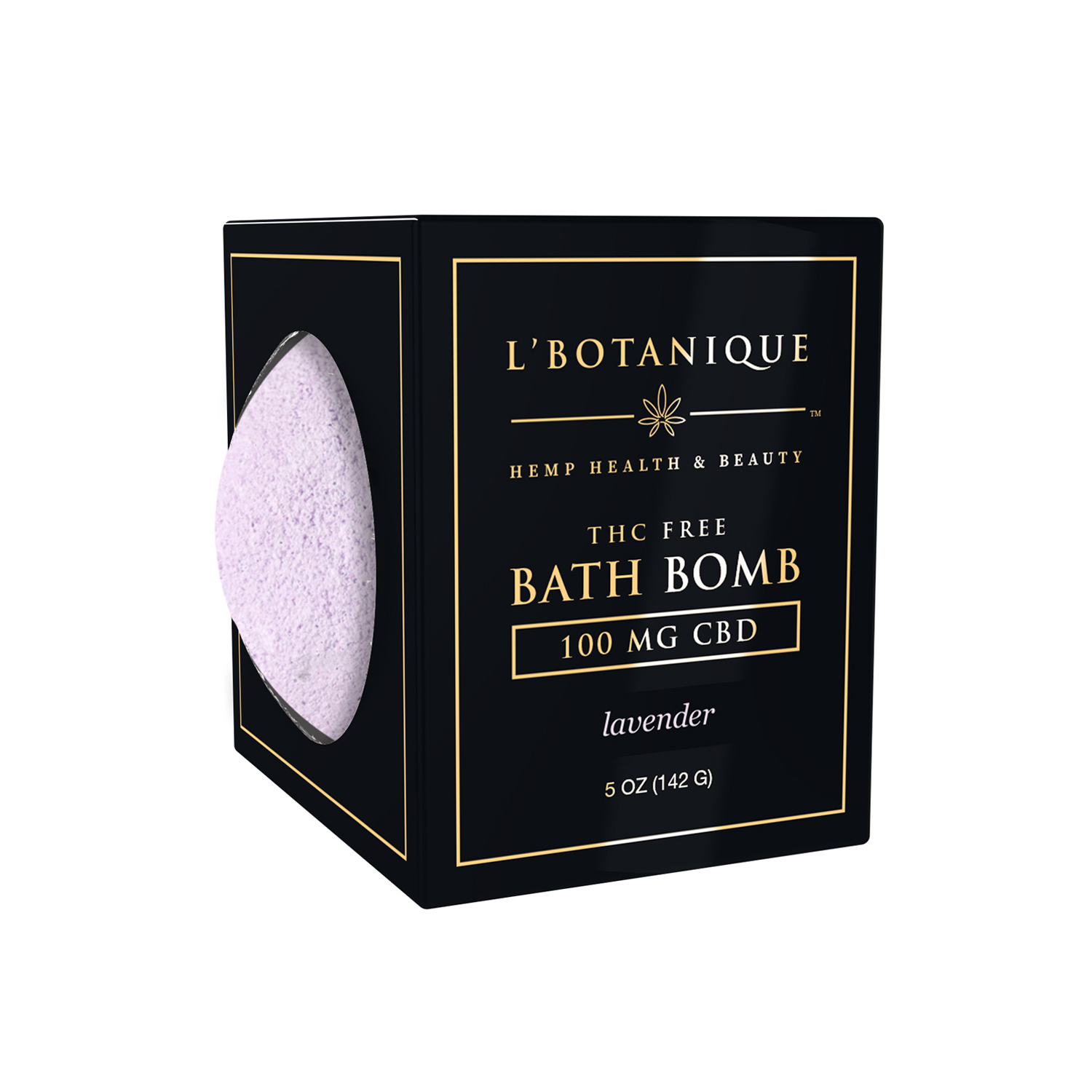 L'Botanique hemp health and beauty brand THC FREE bath bomb with 100 mg cbd lavender scented