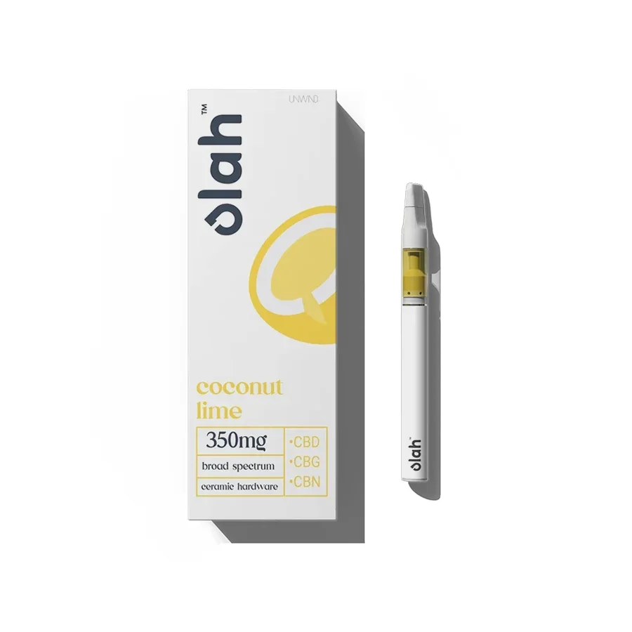 Olah coconut lime flavored 350 milligram broad spectrum vaporizer with CBD CBG and CBN made with white ceramic hardware