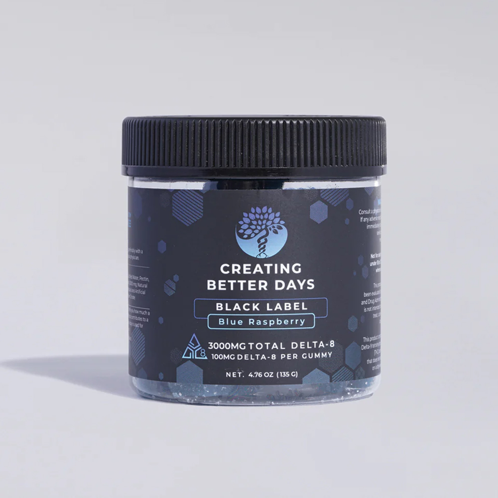 Creating Better Days 3000mg Blue Raspberry Delta-8 Black Label Gummies